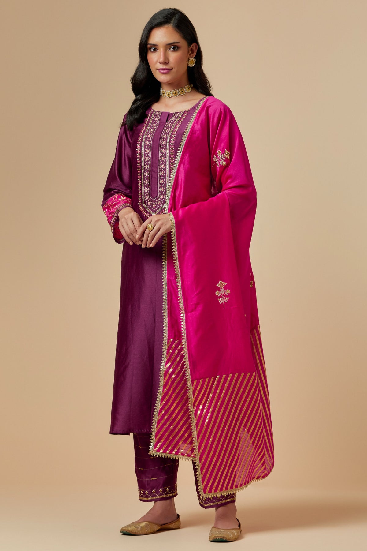 Wine Silk A-line Kurta