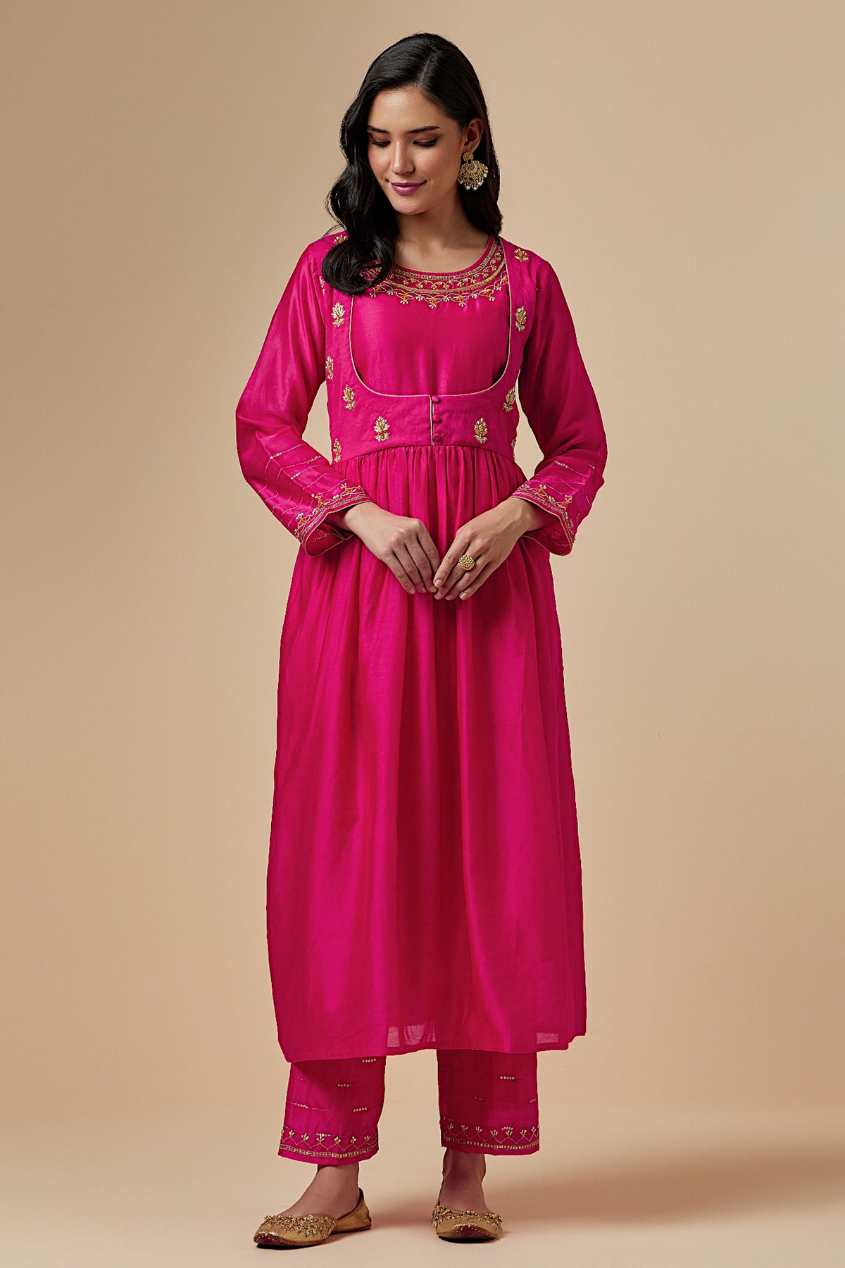 Fuchsia Silk Chanderi Kurta