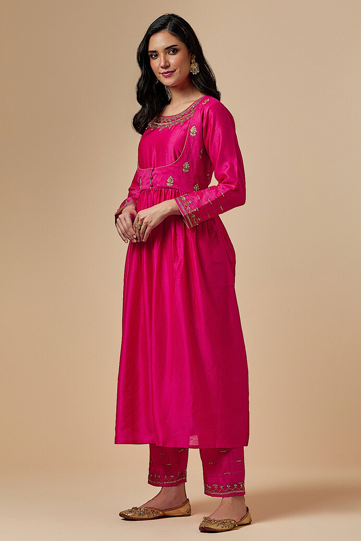 Fuchsia Silk Chanderi Kurta