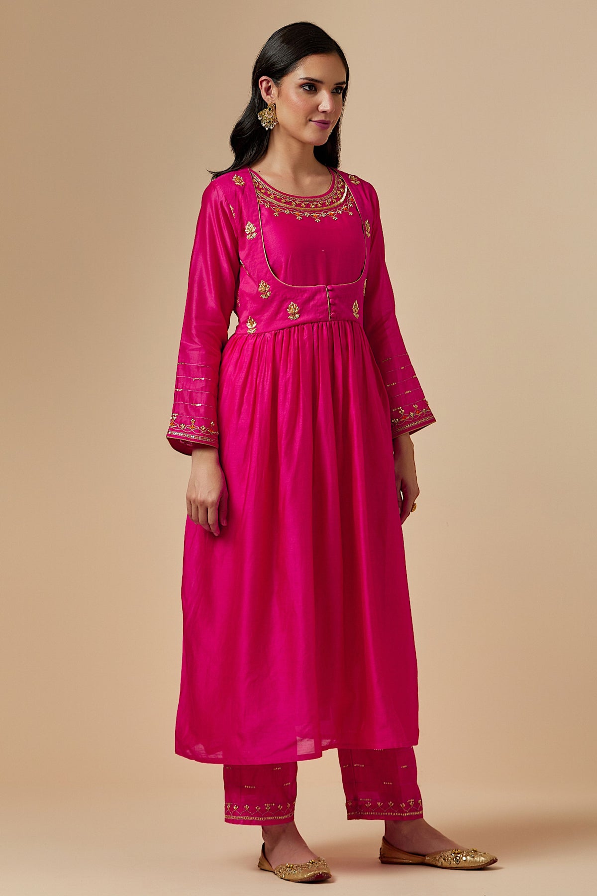 Fuchsia Silk Chanderi Kurta