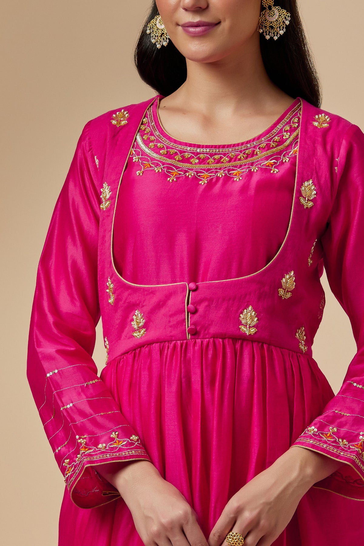 Fuchsia Silk Chanderi Kurta