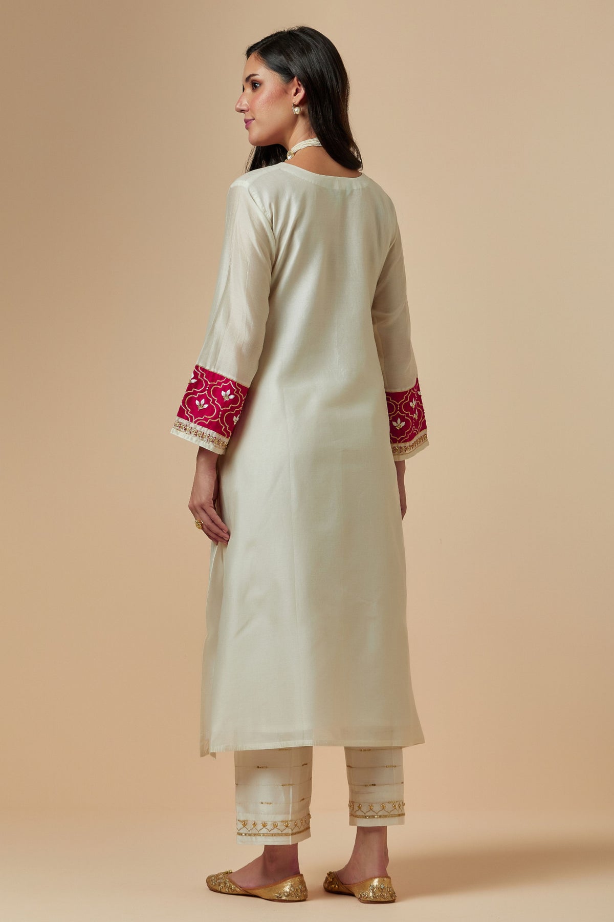 Off White Silk A-line Kurta