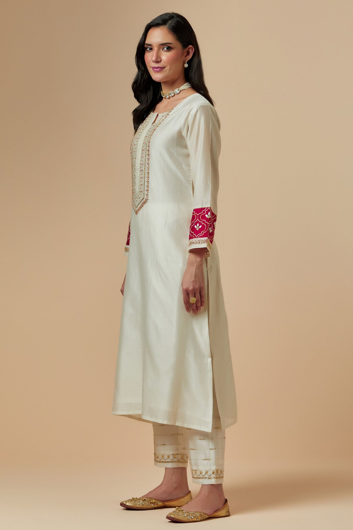 Off White Silk A-line Kurta