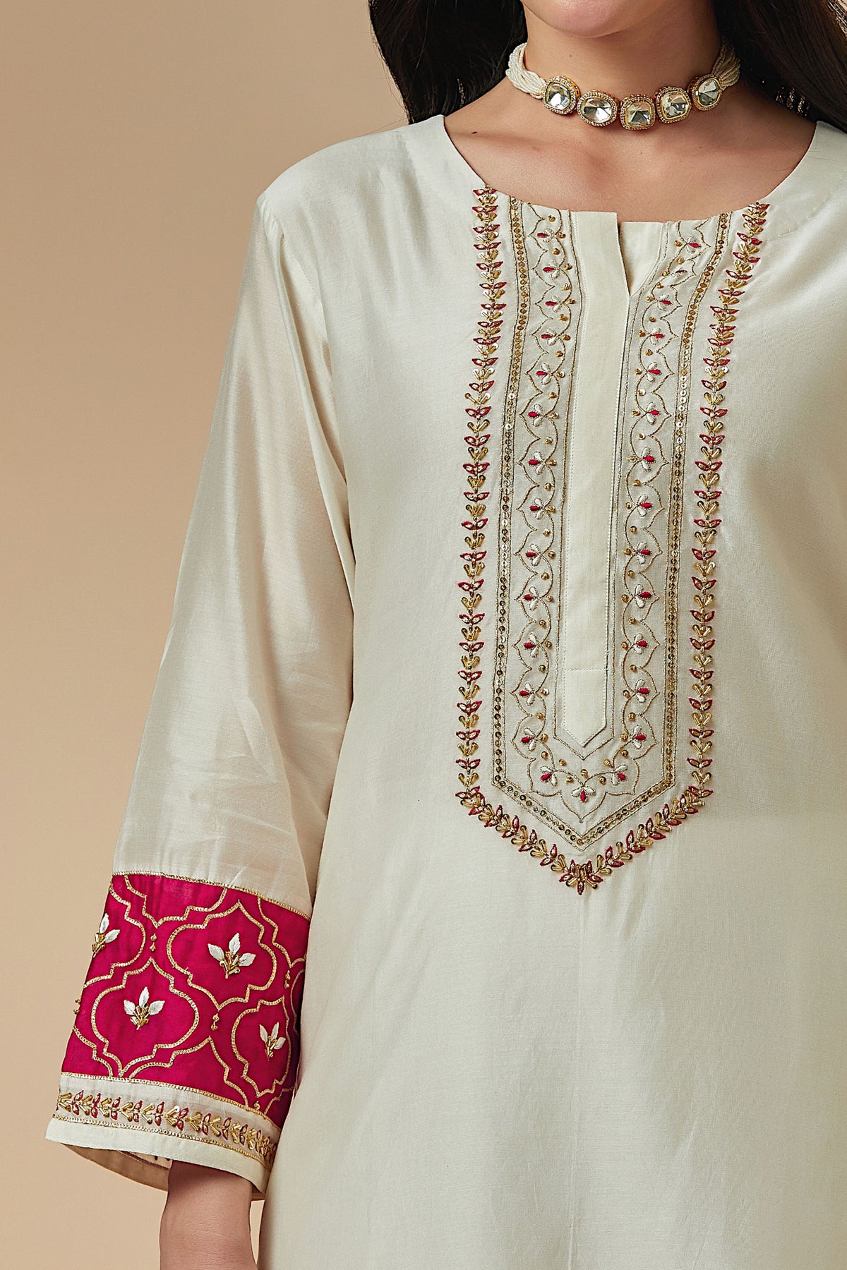 Off White Silk A-line Kurta