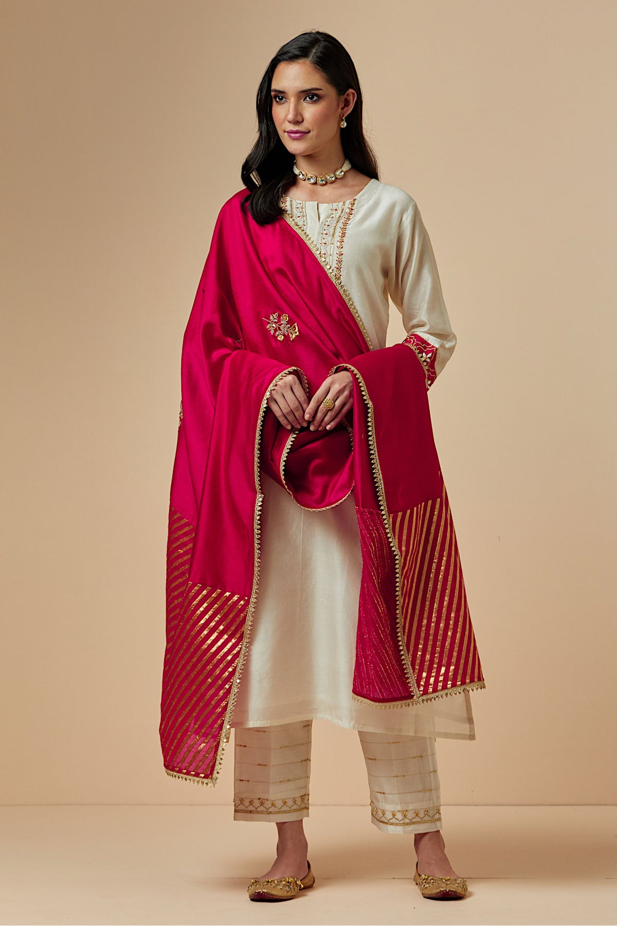 Off White Silk A-line Kurta