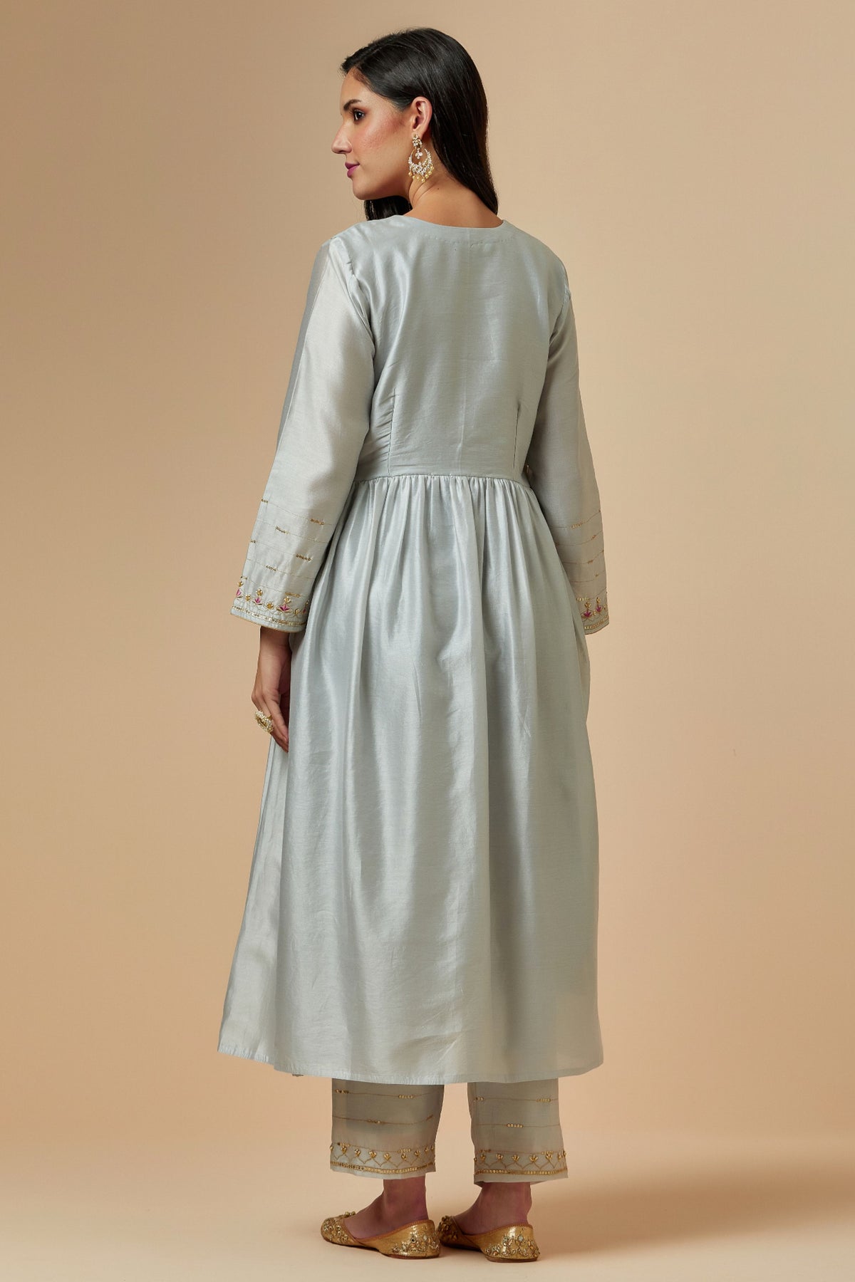 Grey Silk Chanderi Kurta