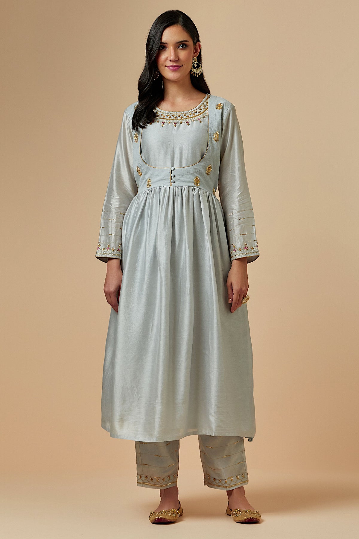 Grey Silk Chanderi Kurta