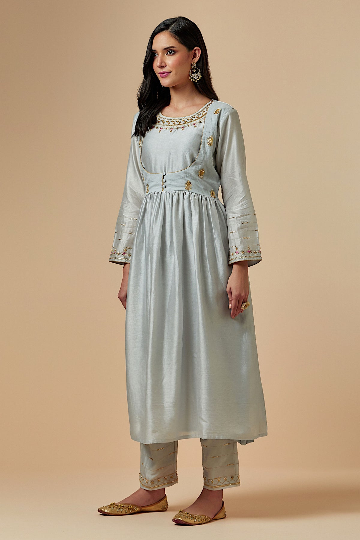 Grey Silk Chanderi Kurta