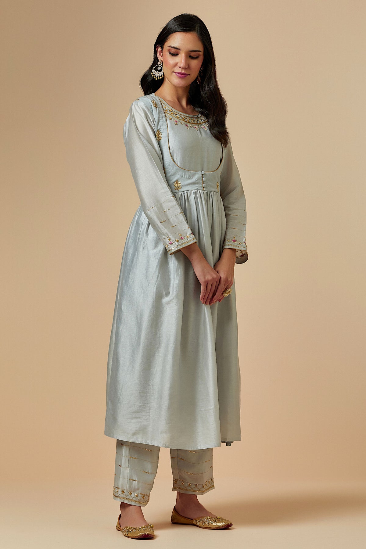 Grey Silk Chanderi Kurta