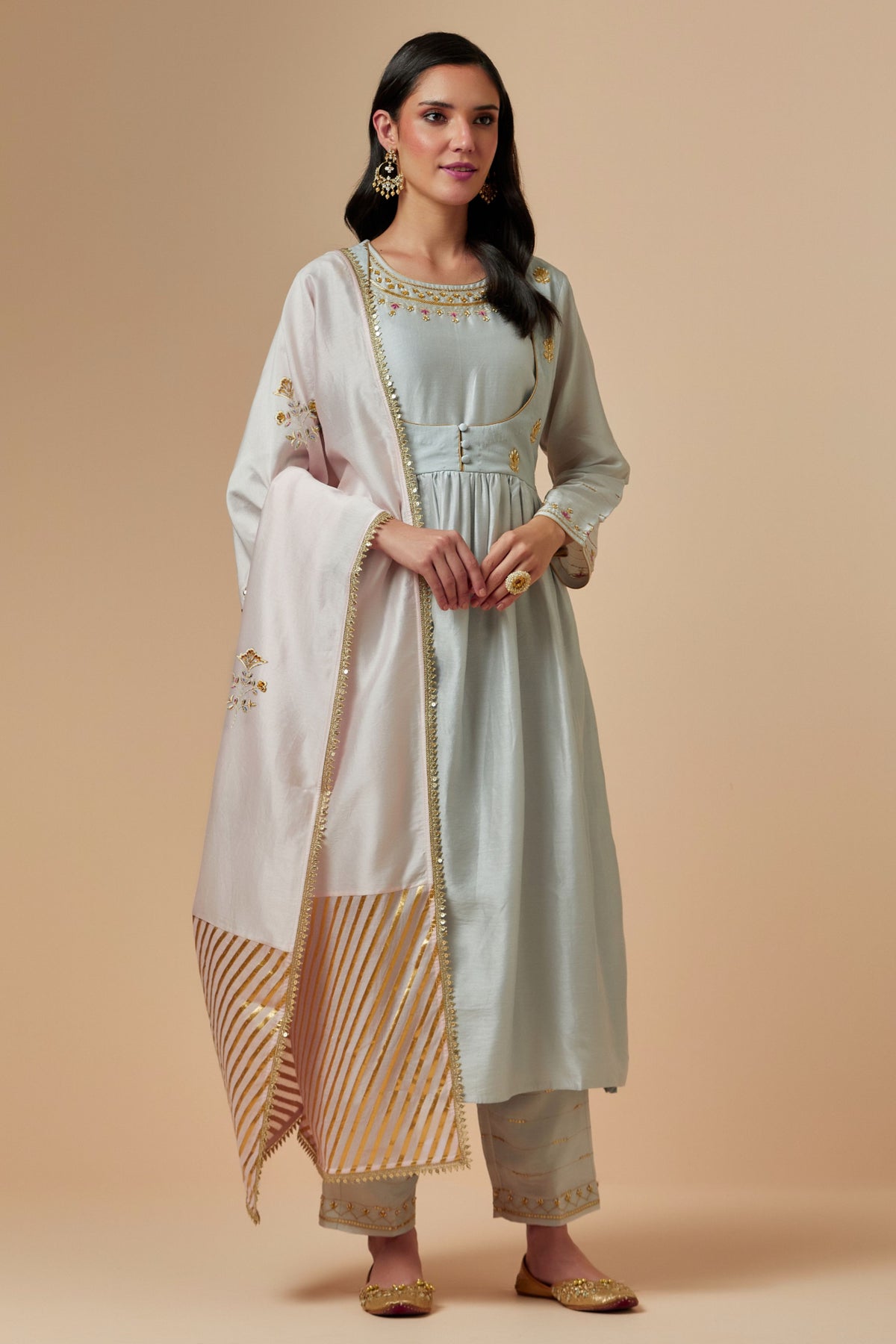 Grey Silk Chanderi Kurta