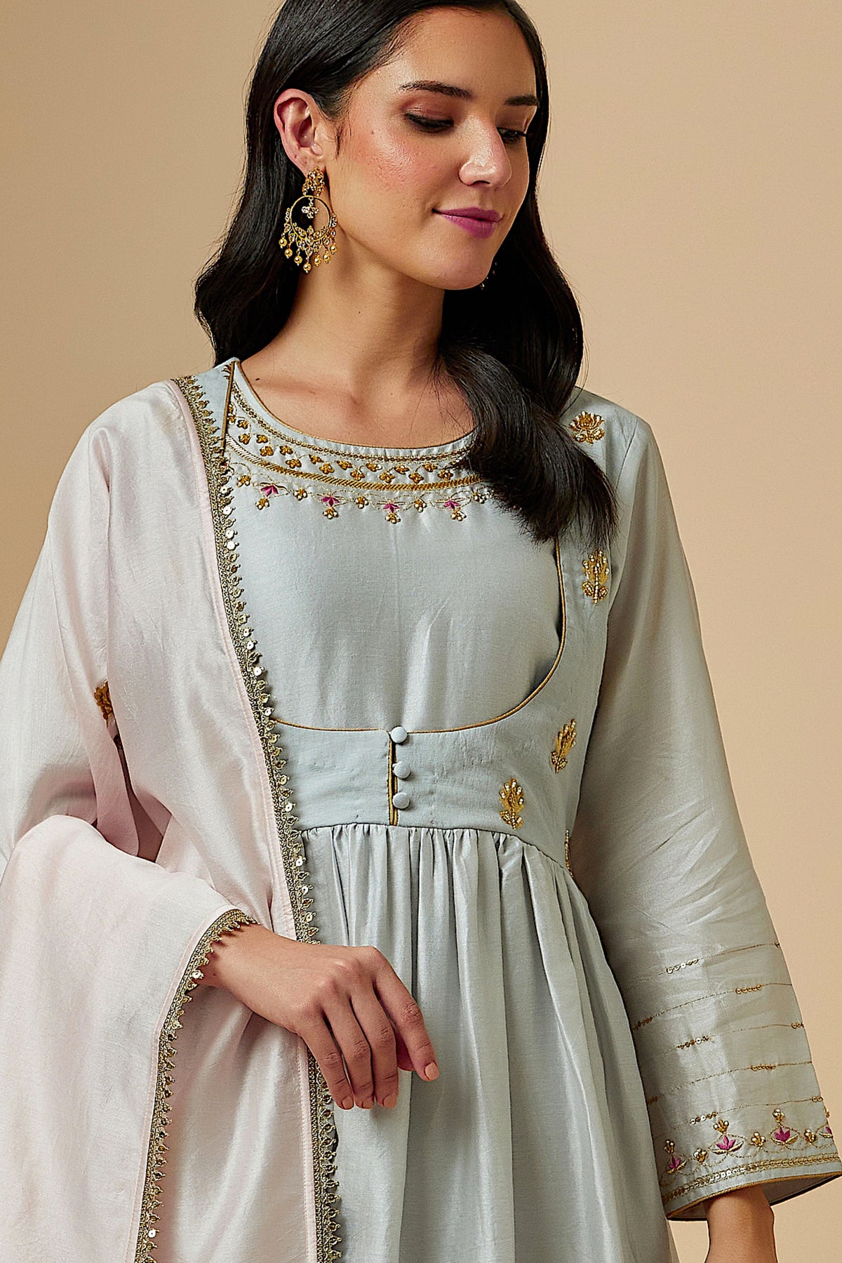 Grey Silk Chanderi Kurta
