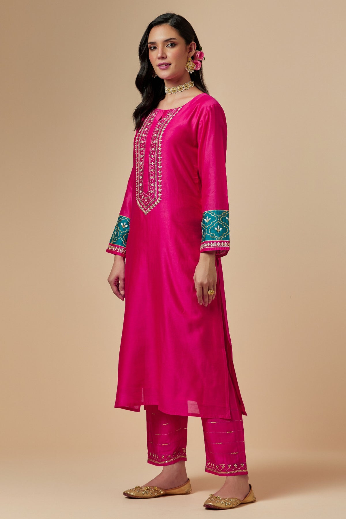 Fuchsia Silk A-line Kurta
