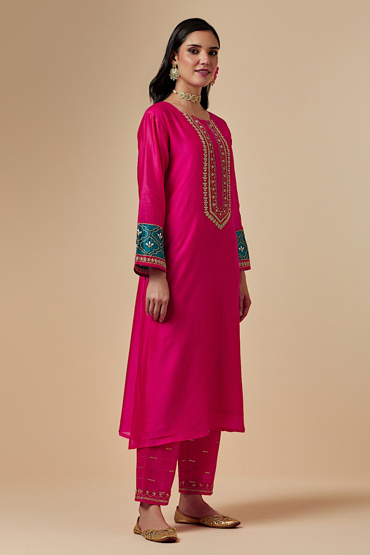 Fuchsia Silk A-line Kurta