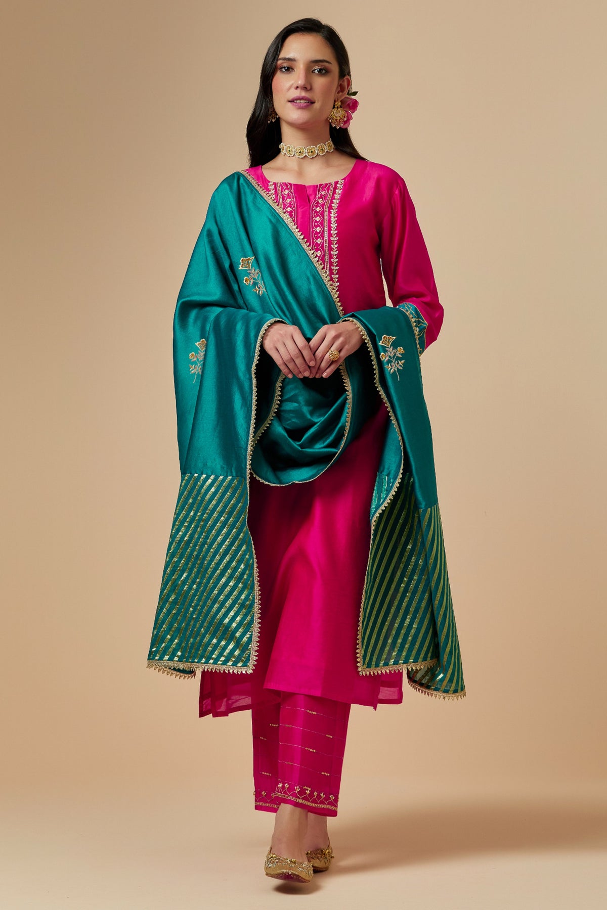Fuchsia Silk A-line Kurta