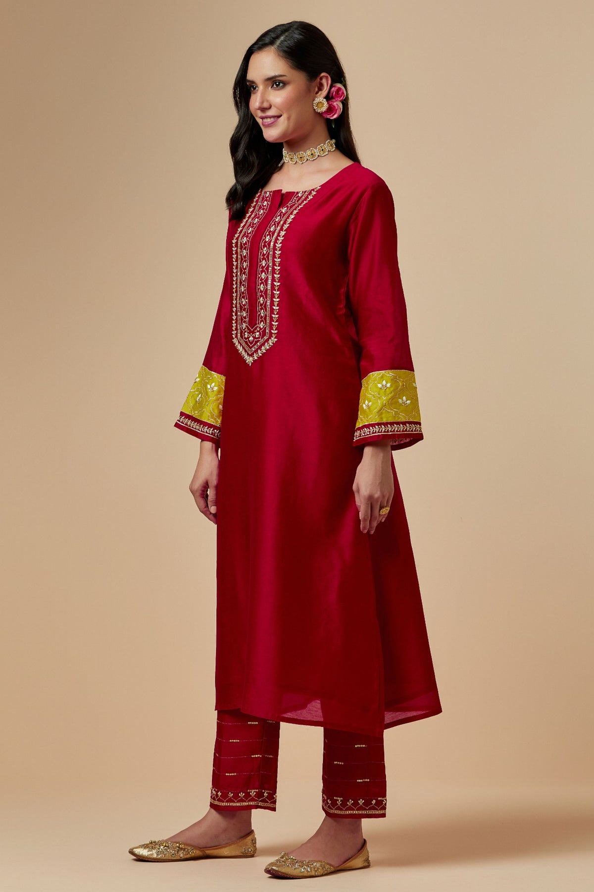 Red Silk Chanderi Palazzo