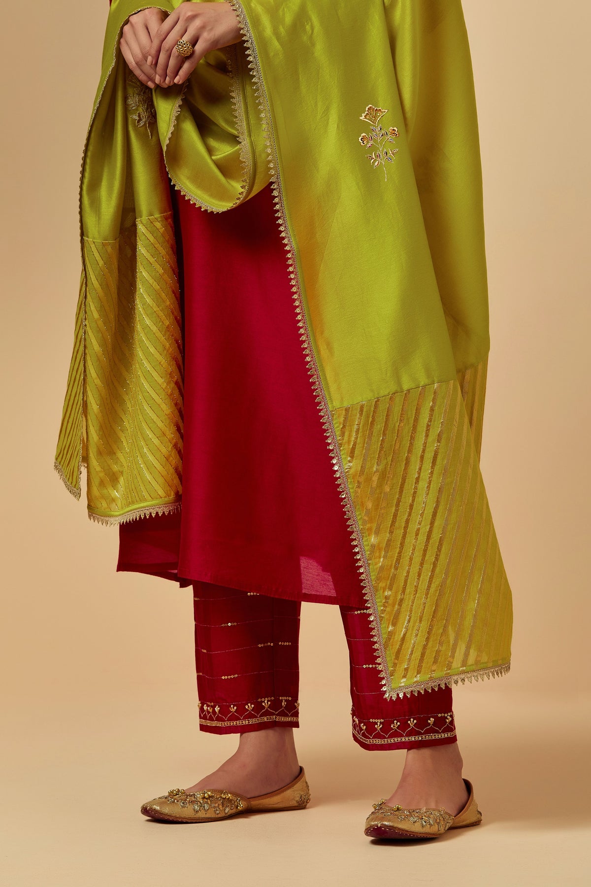 Lime Silk Chanderi Dupatta