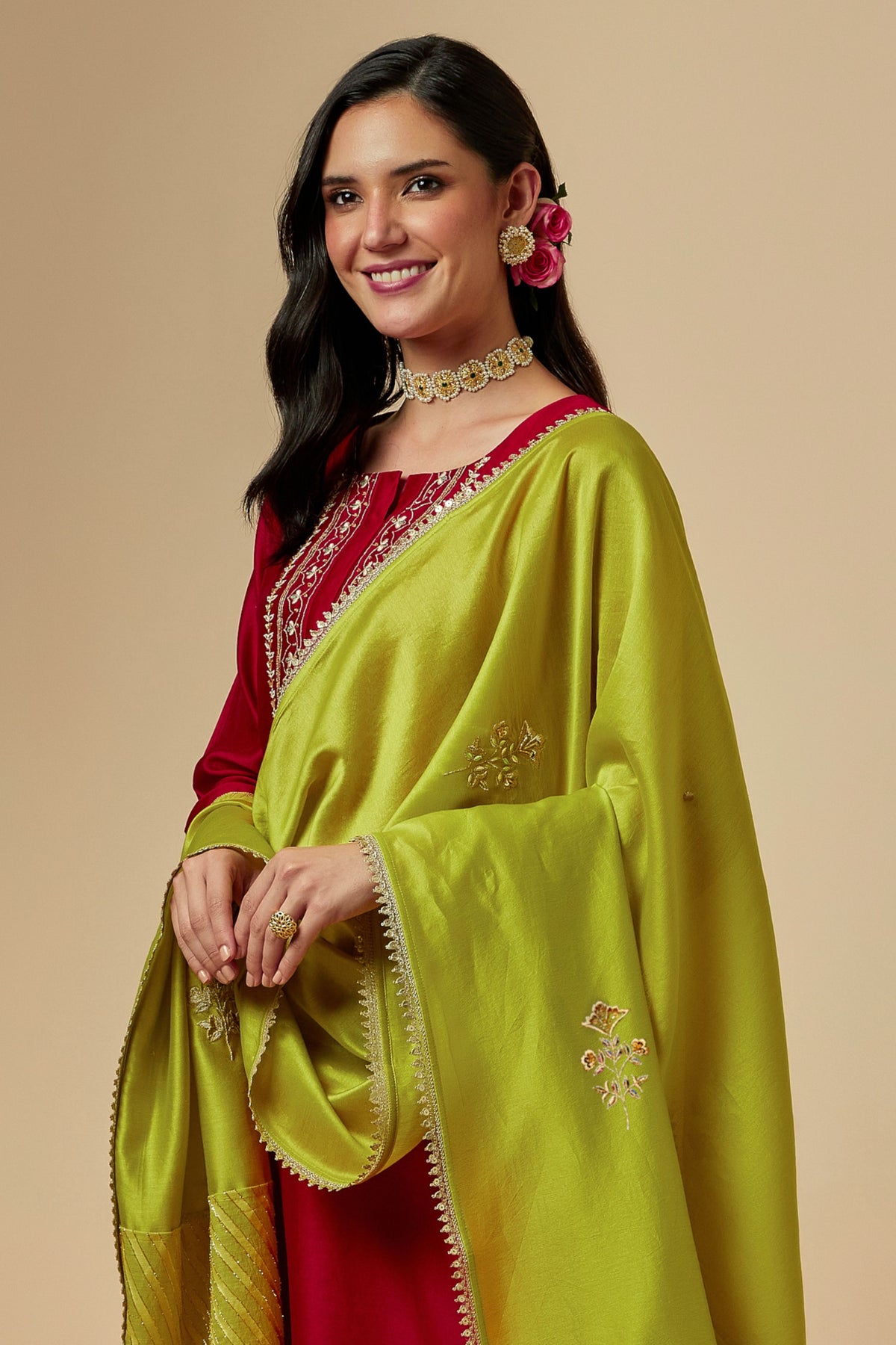 Lime Silk Chanderi Dupatta