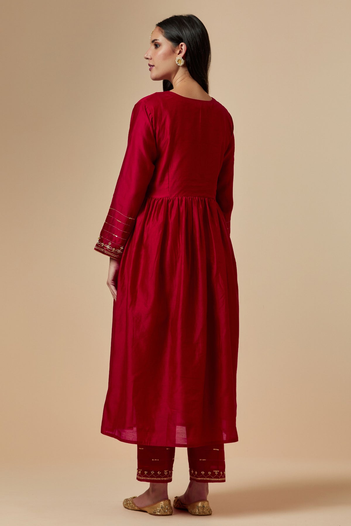 Red Silk Chanderi Kurta