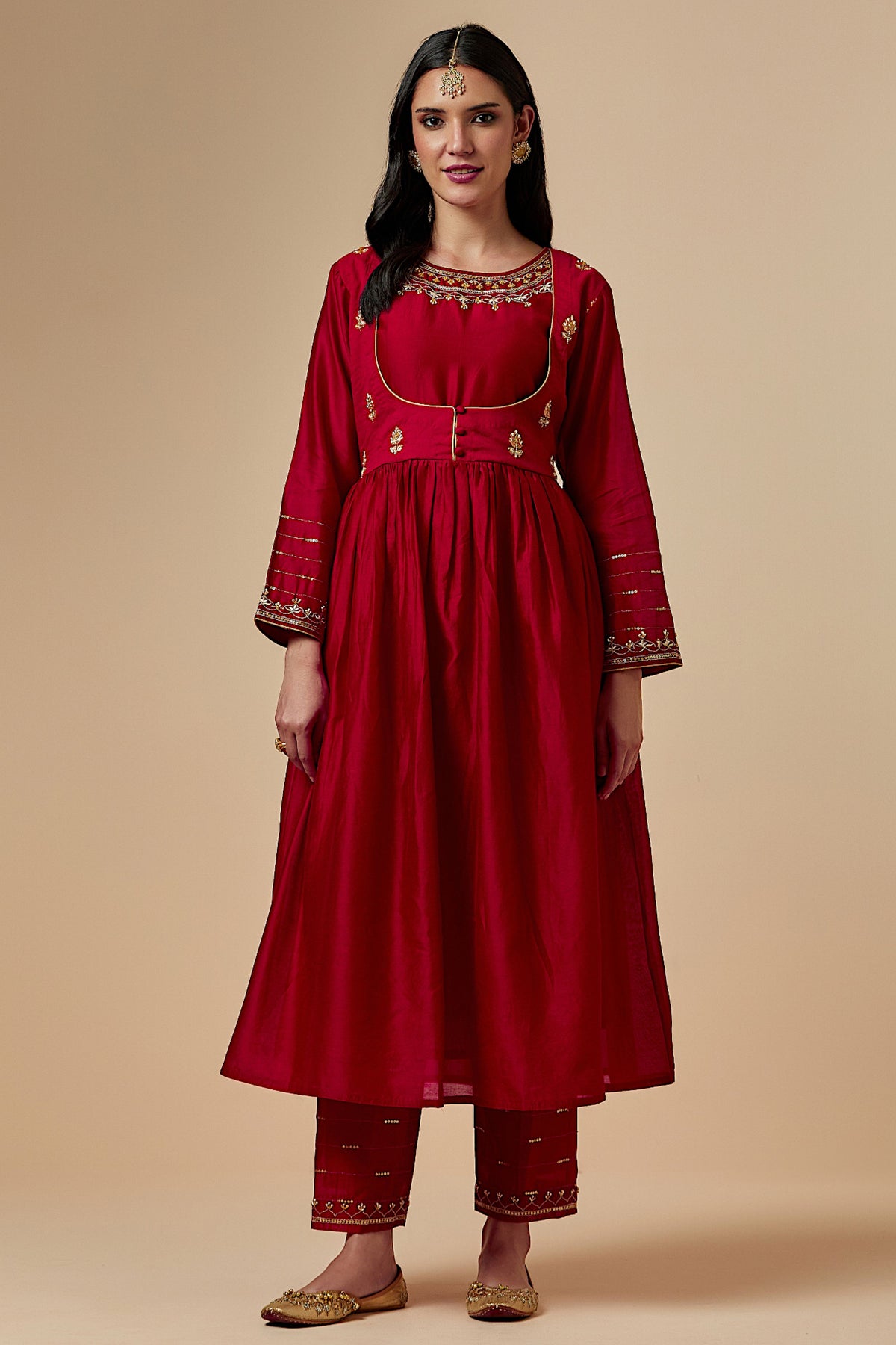 Red Silk Chanderi Kurta
