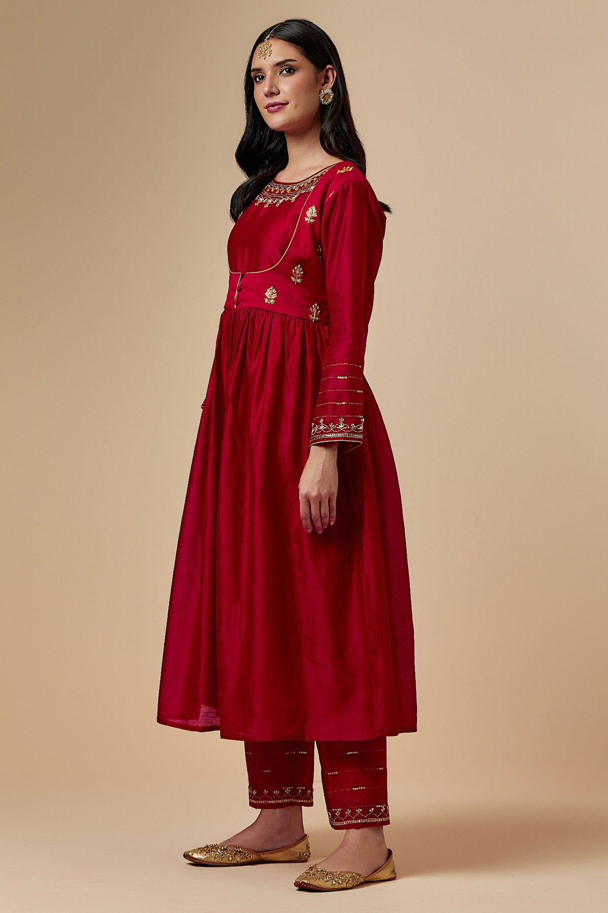 Red Silk Chanderi Kurta