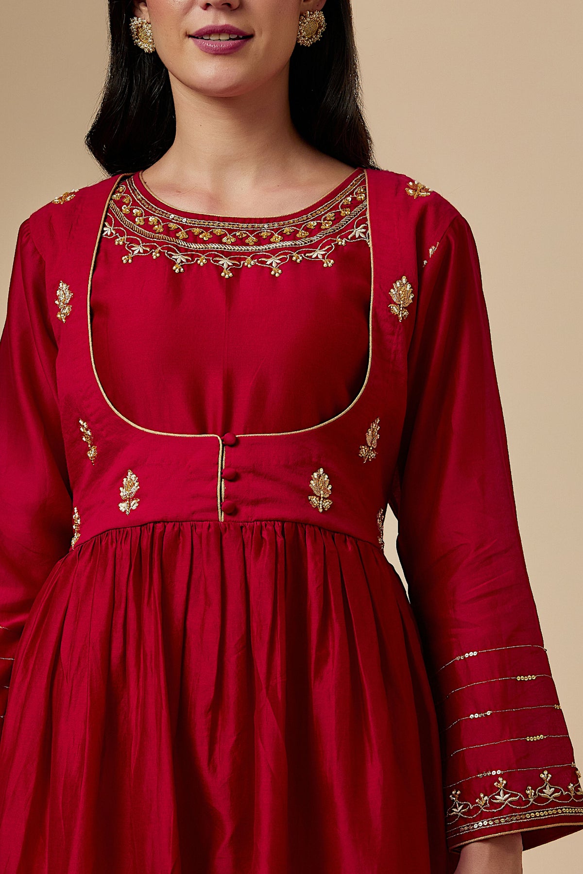 Red Silk Chanderi Kurta