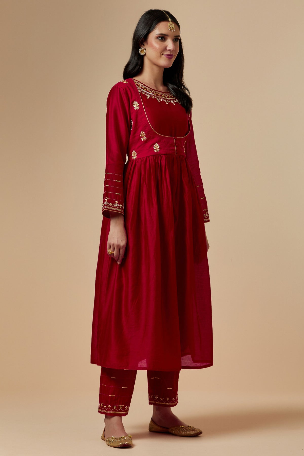 Red Silk Chanderi Kurta