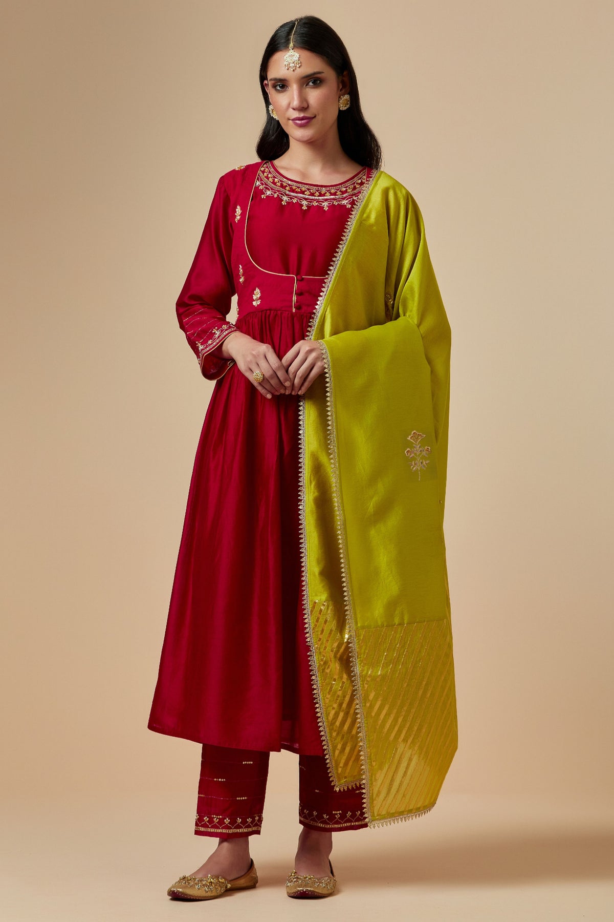 Red Silk Chanderi Kurta