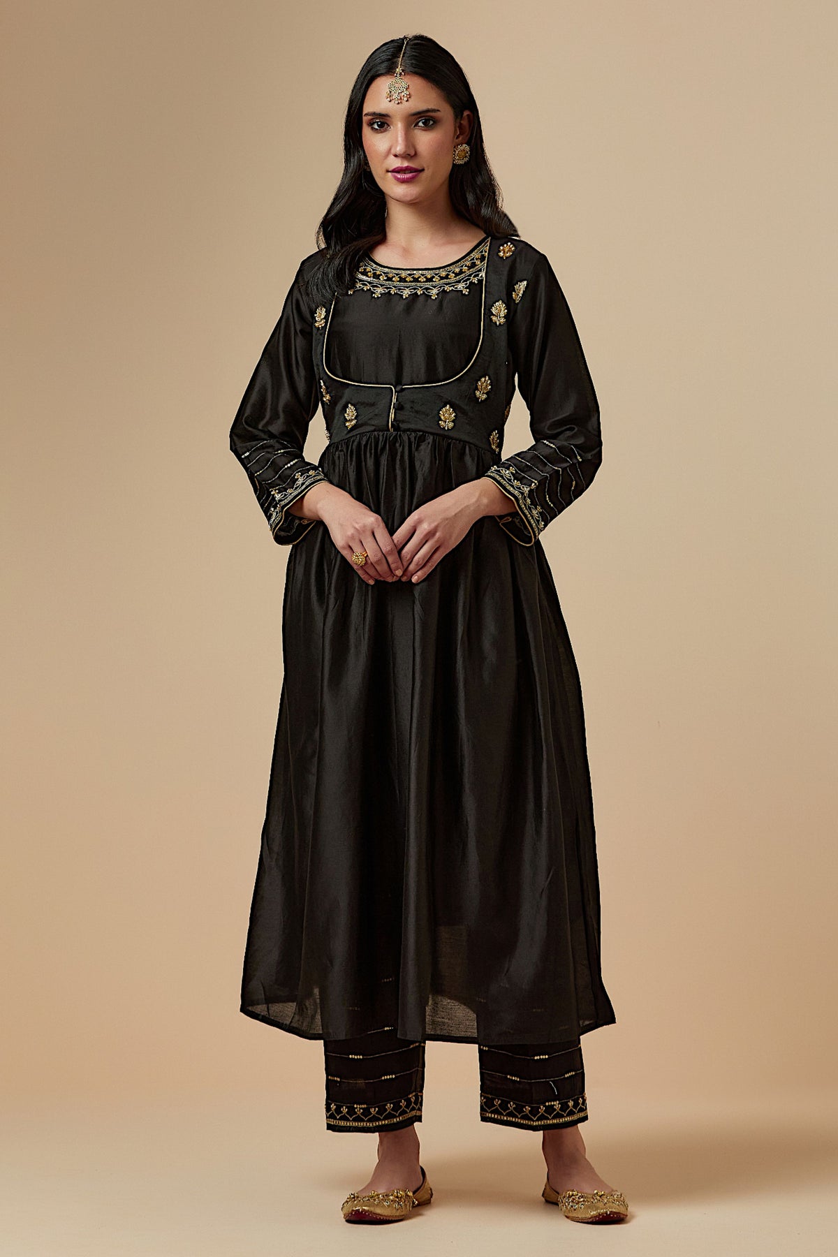 Black Silk Chanderi Kurta