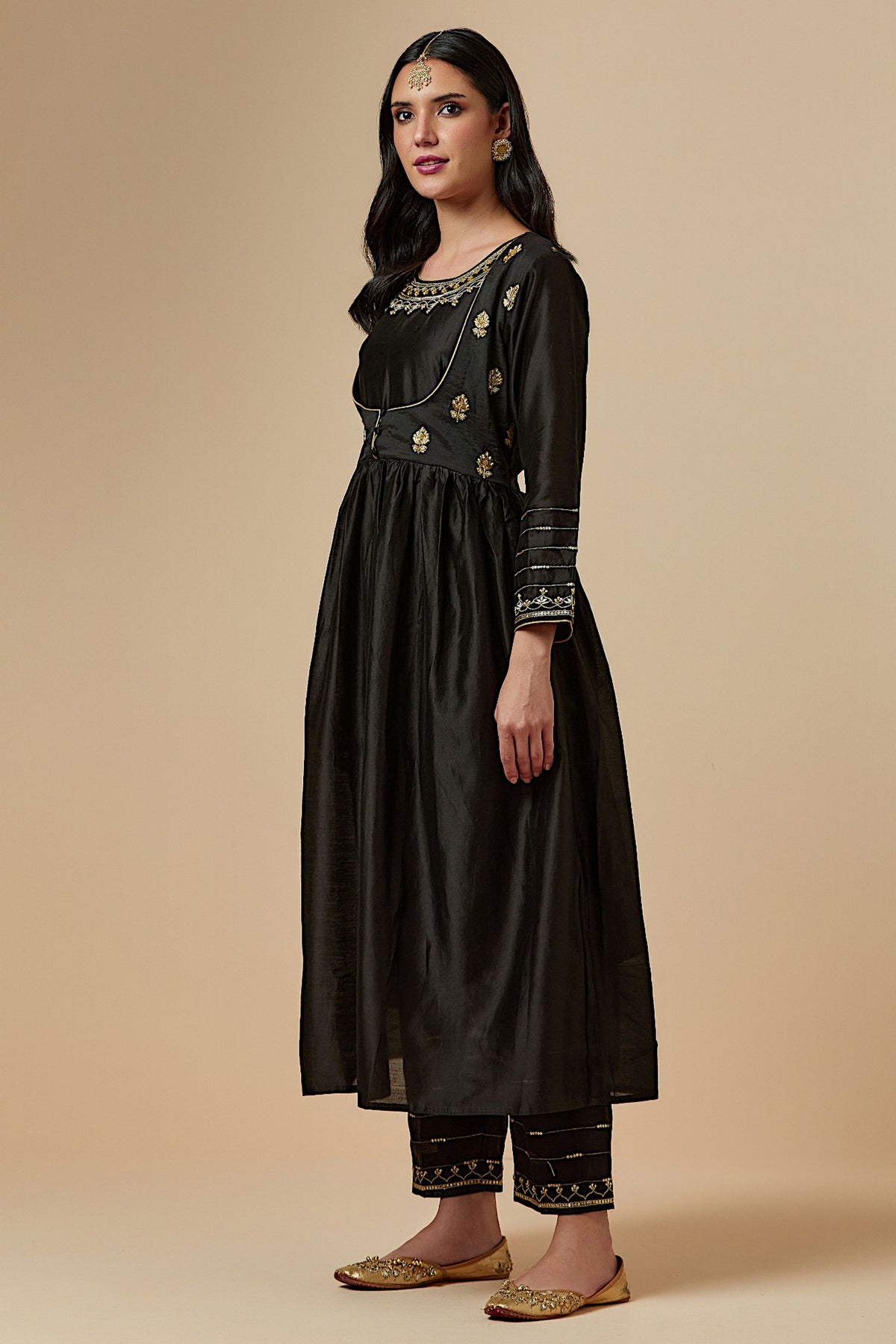 Black Silk Chanderi Kurta