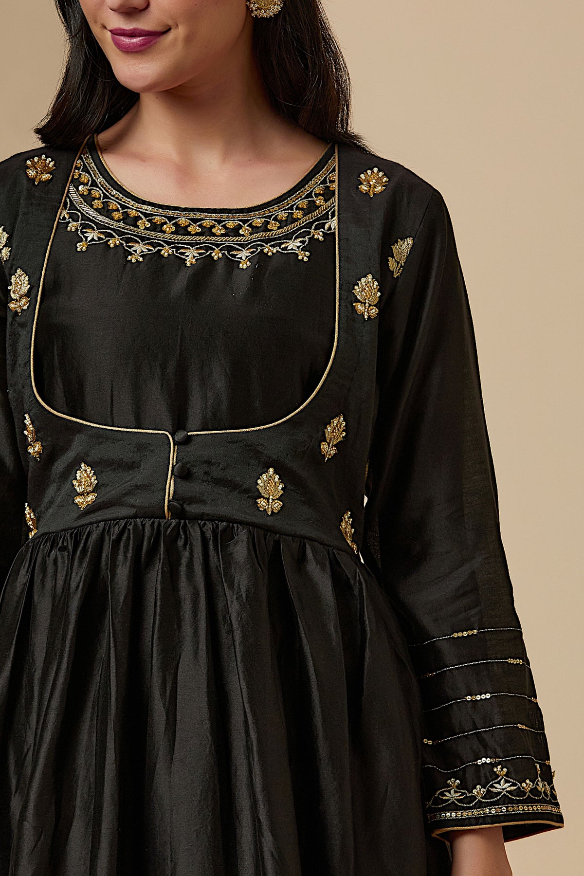 Black Silk Chanderi Kurta