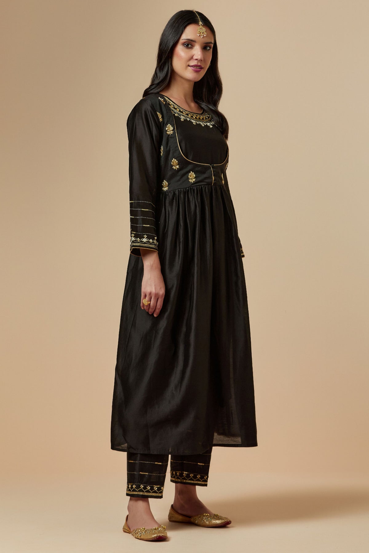 Black Silk Chanderi Kurta