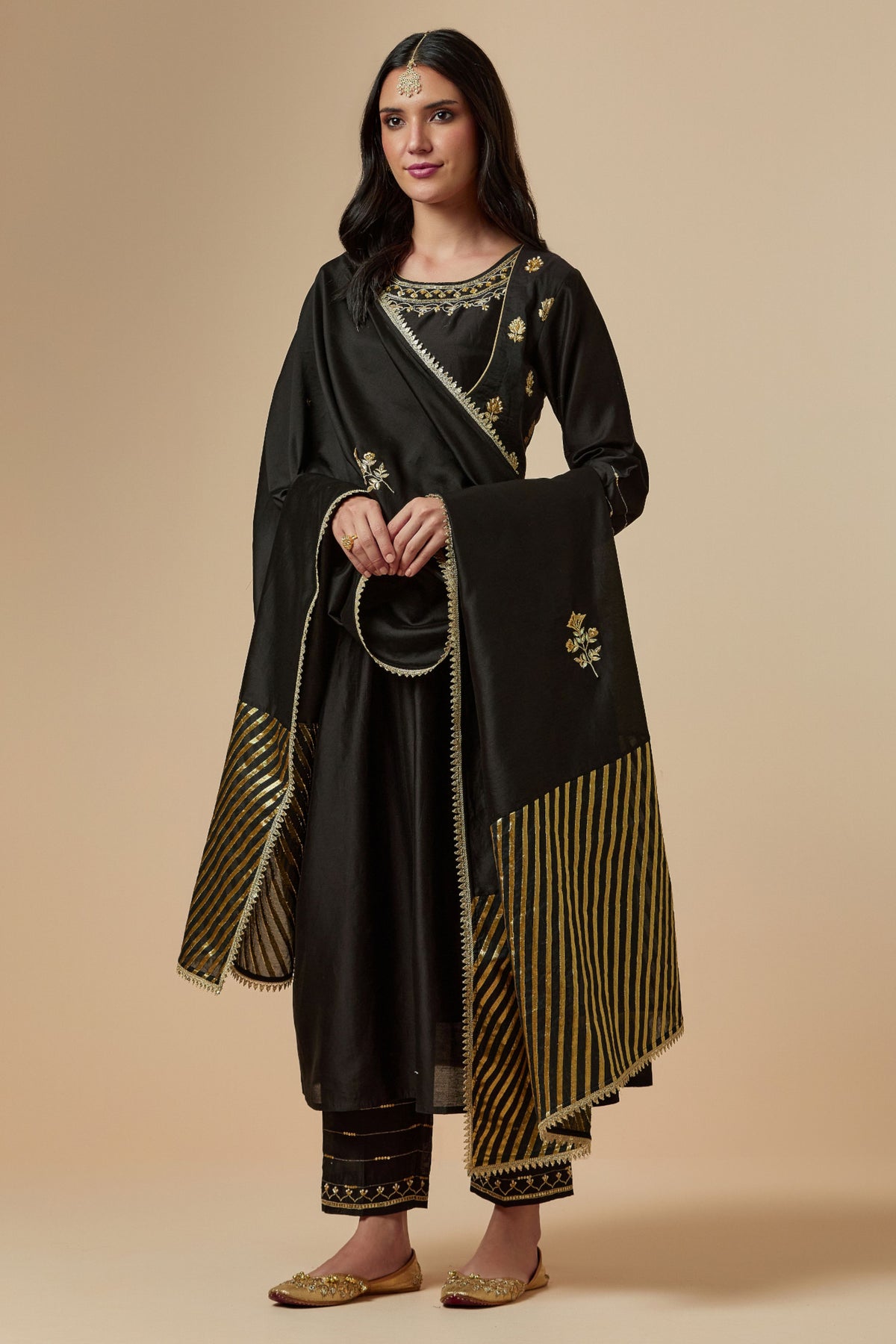 Black Silk Chanderi Kurta