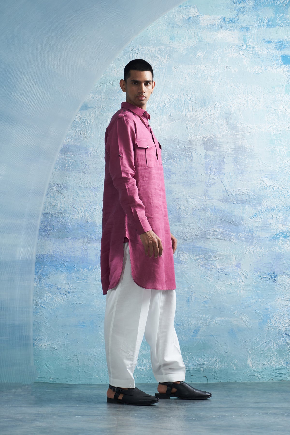 Aura Grape Pink Linen Pathani Set