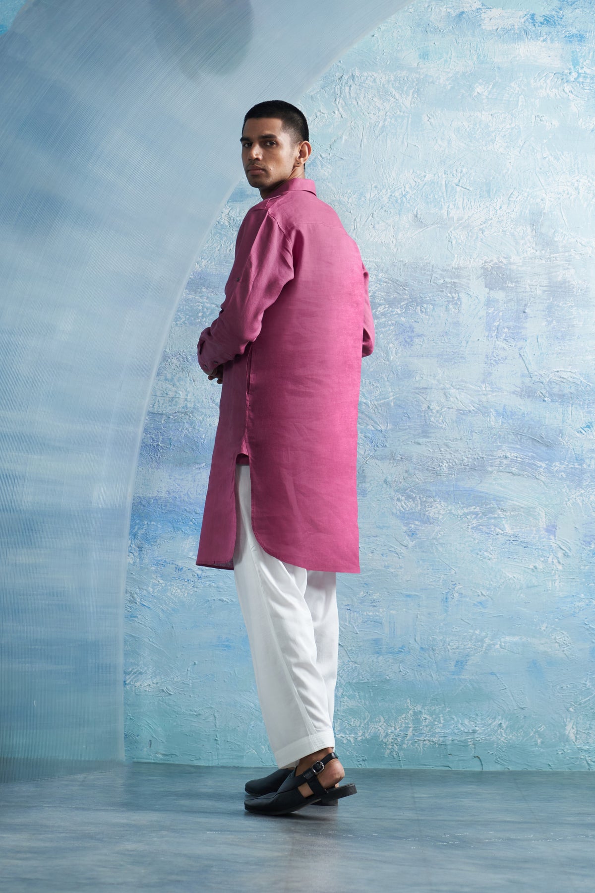 Aura Grape Pink Linen Pathani Set