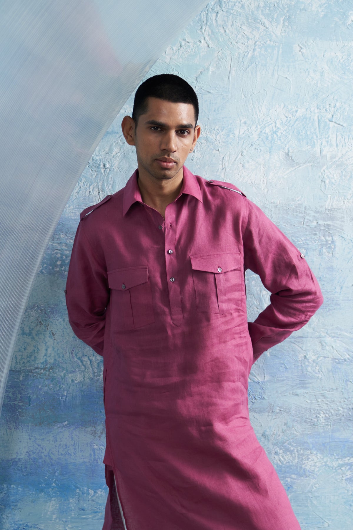 Aura Grape Pink Linen Pathani Set