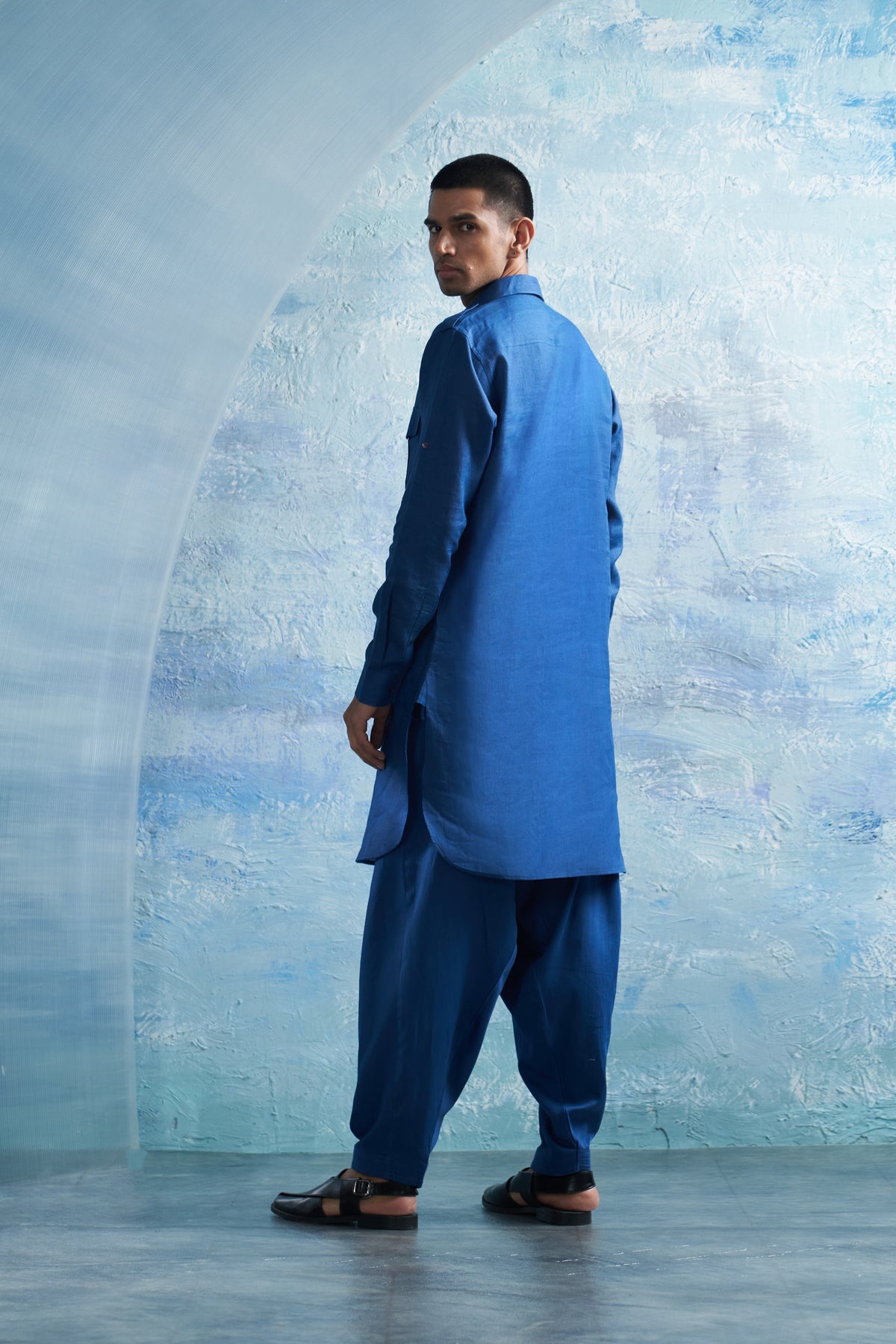 Aura Royal Blue Linen Pathani