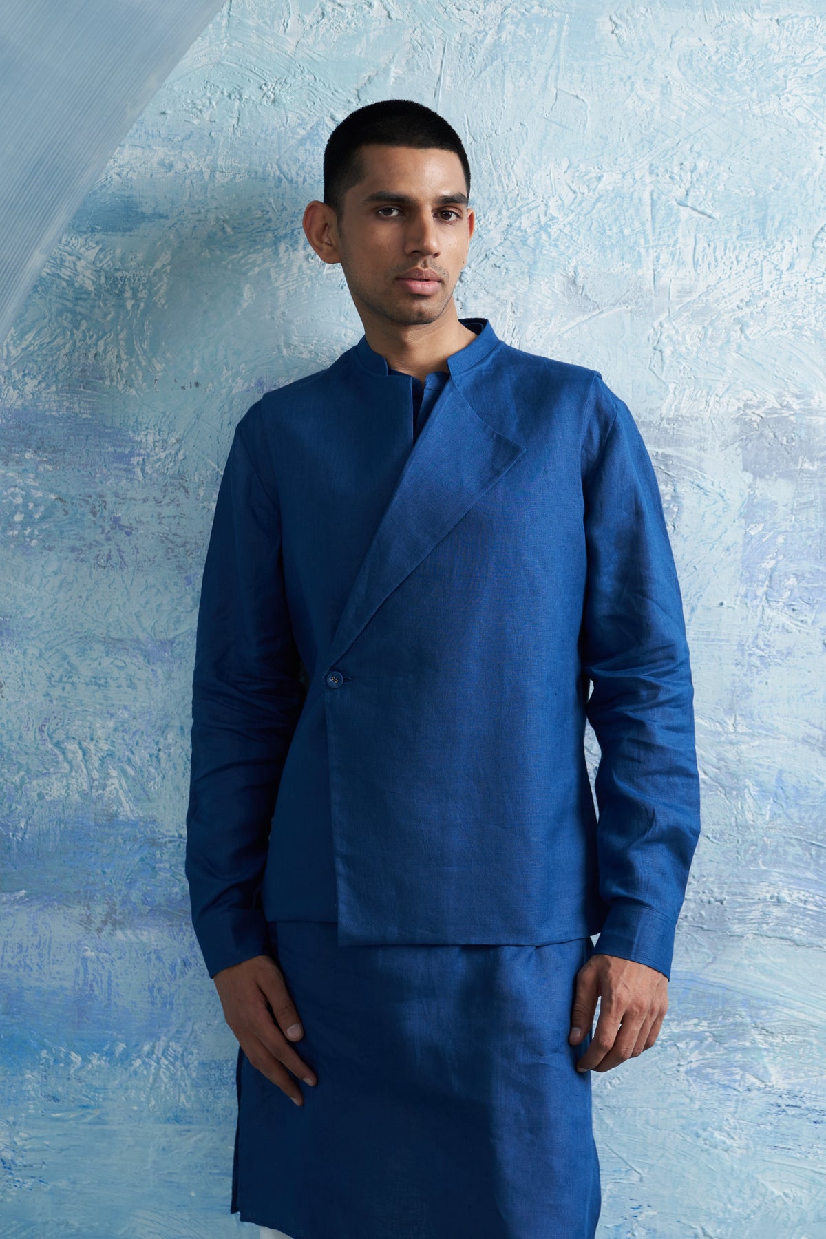 Royal Blue Straight Kurta &amp; Jacket Set