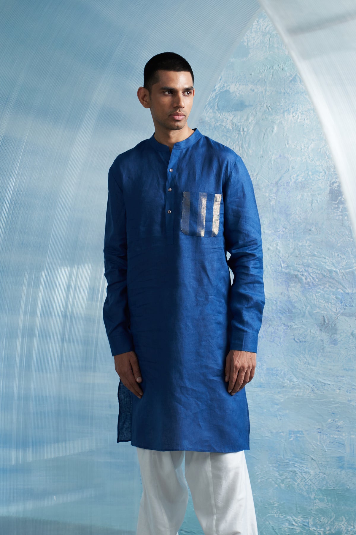 Royal Blue Straight Kurta &amp; Jacket Set