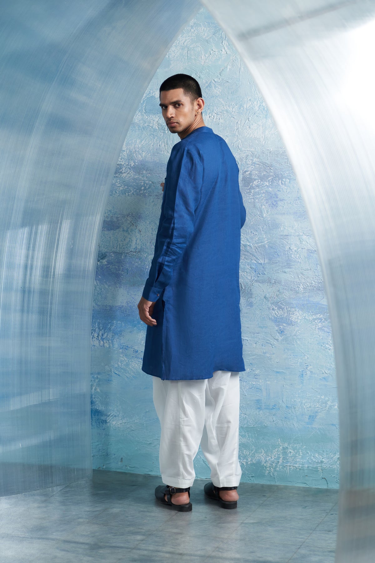 Royal Blue Straight Kurta &amp; Jacket Set