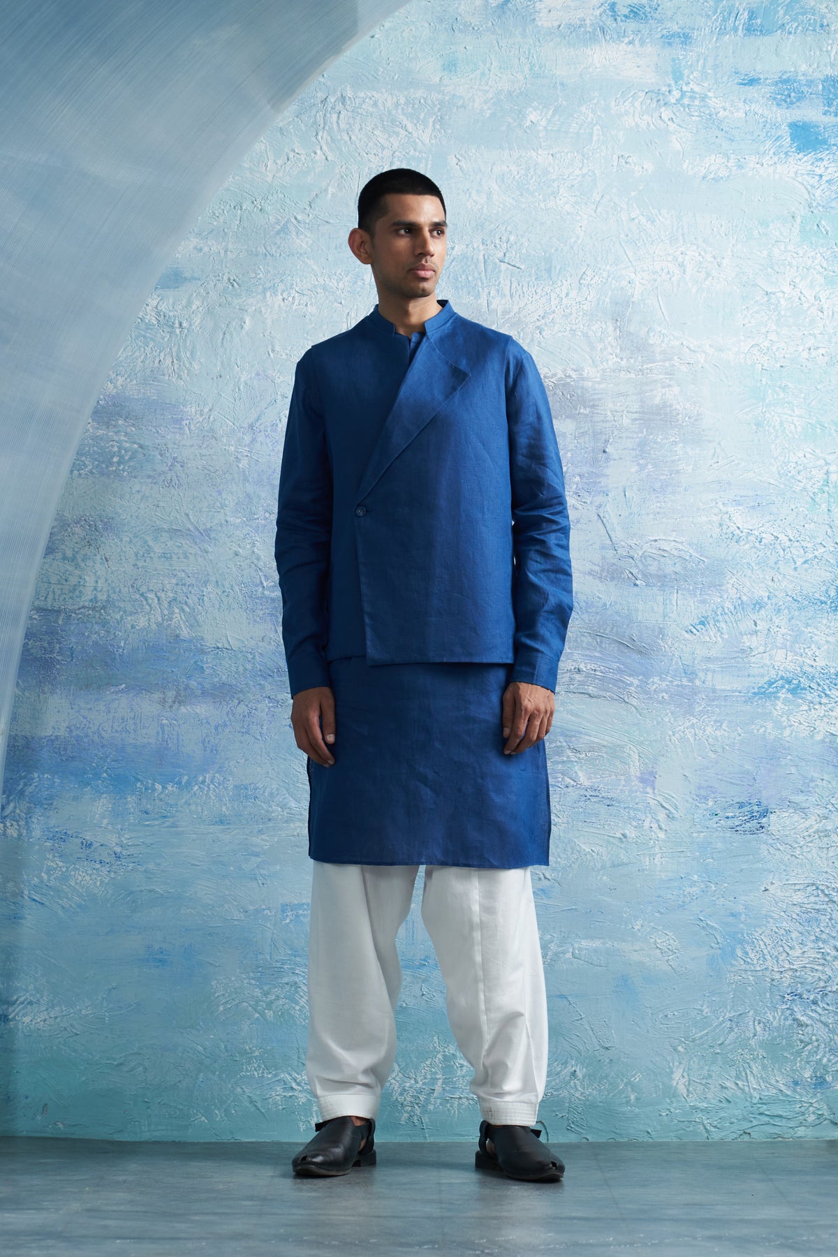 Royal Blue Straight Kurta &amp; Jacket Set