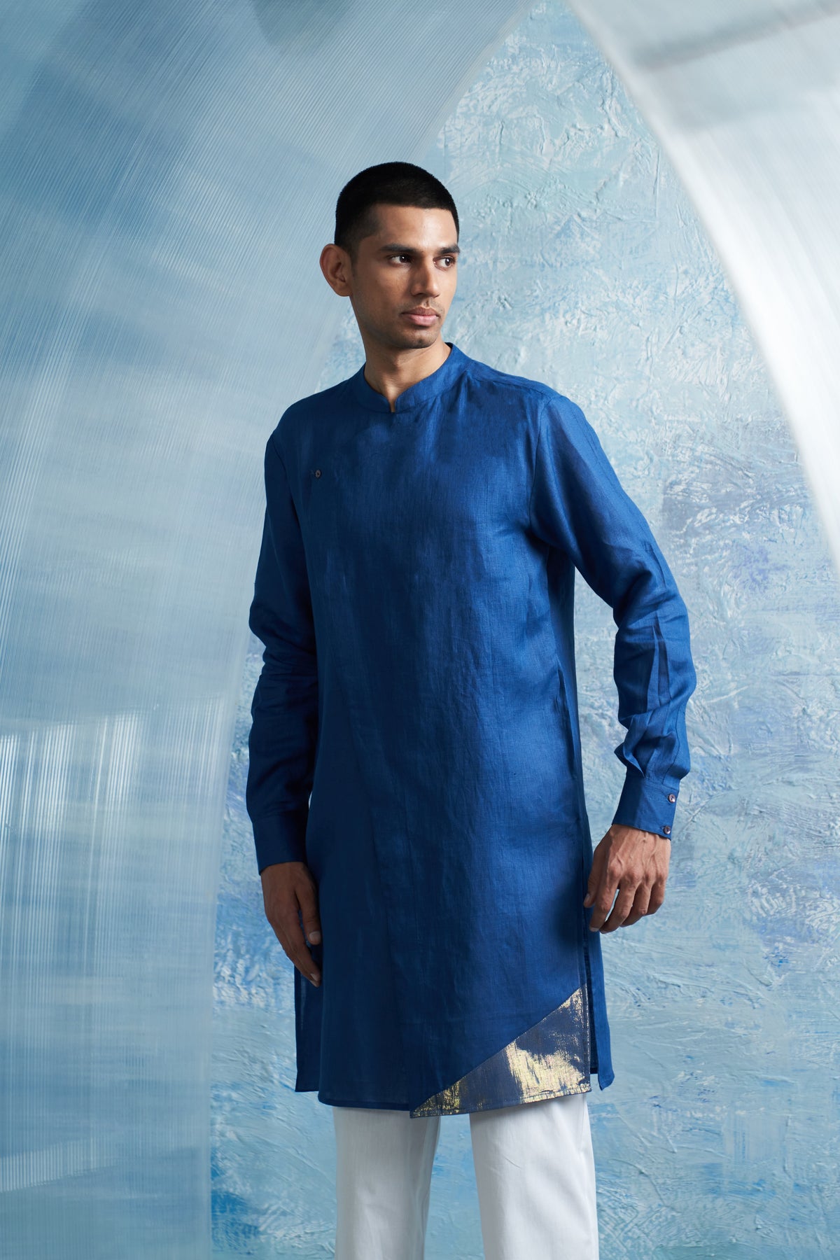 Aura Royal Blue Slant Kurta Set