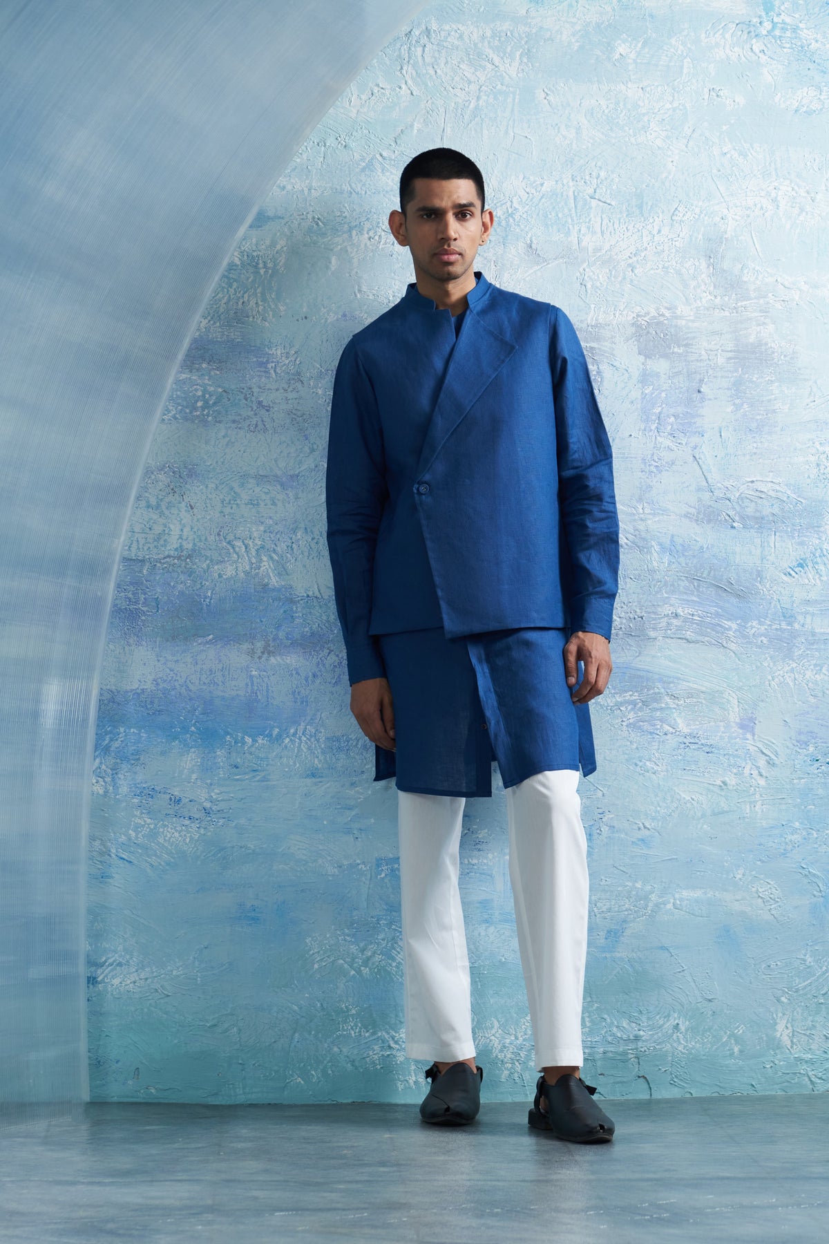 Royal Blue Placket Kurta &amp; Jacket Set