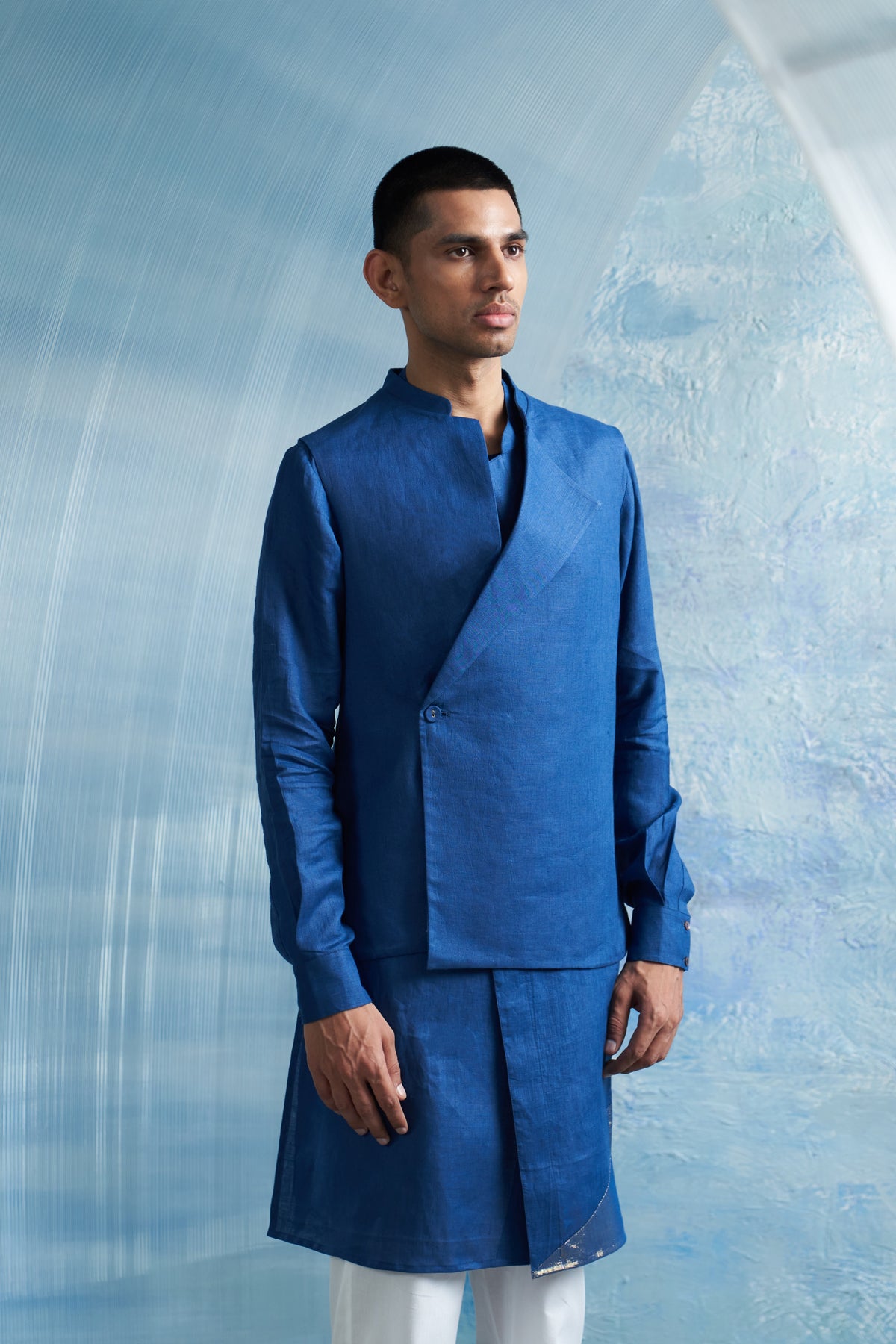 Royal Blue Placket Kurta &amp; Jacket Set