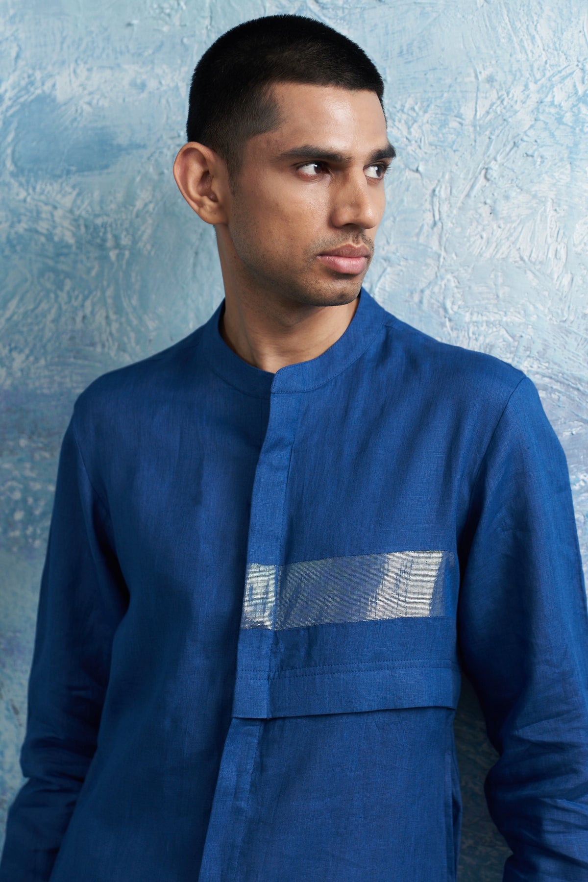 Royal Blue Placket Kurta &amp; Jacket Set