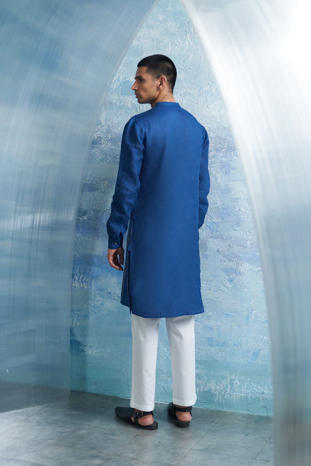 Royal Blue Placket Kurta &amp; Jacket Set