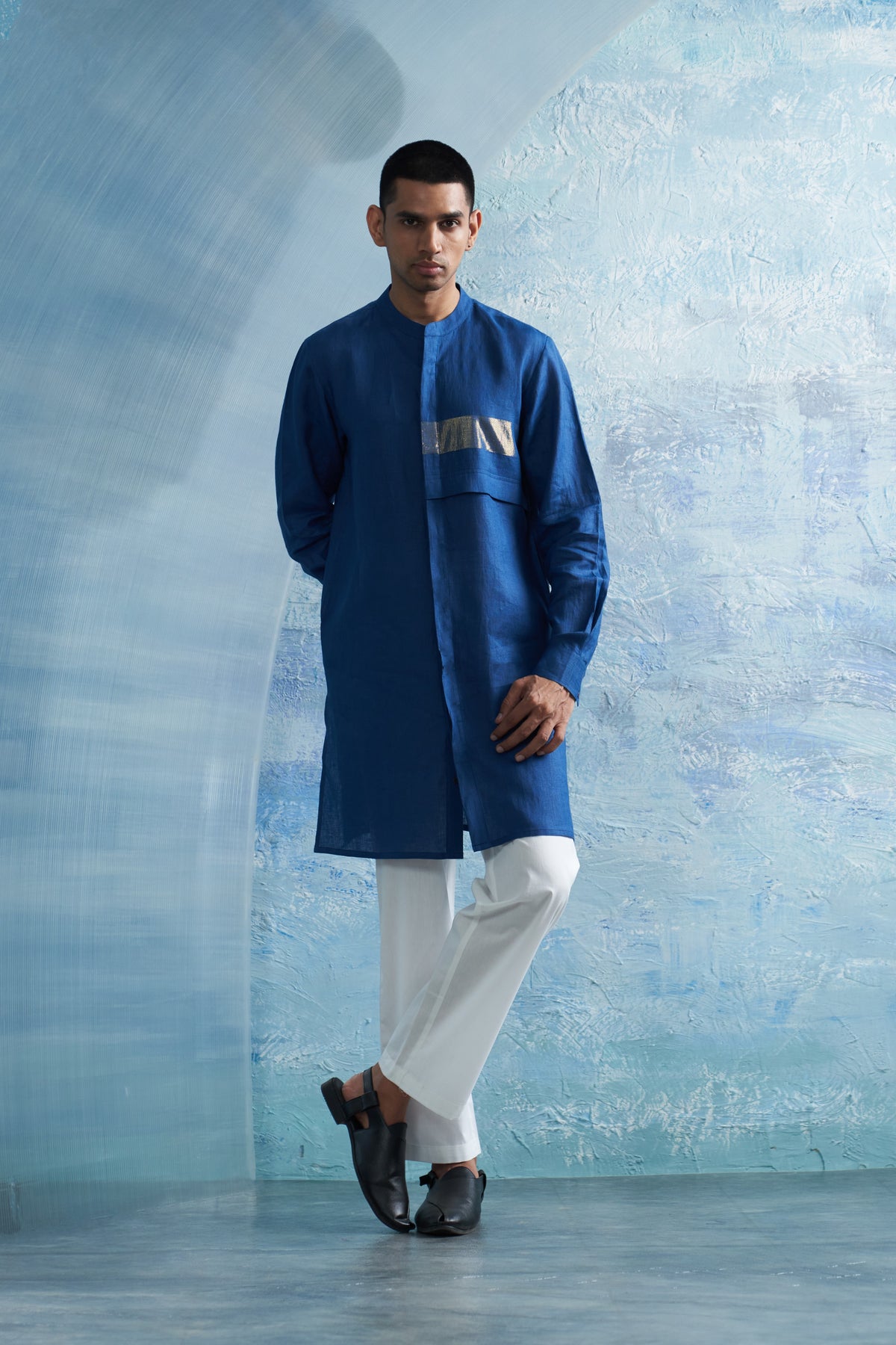 Royal Blue Placket Kurta Set