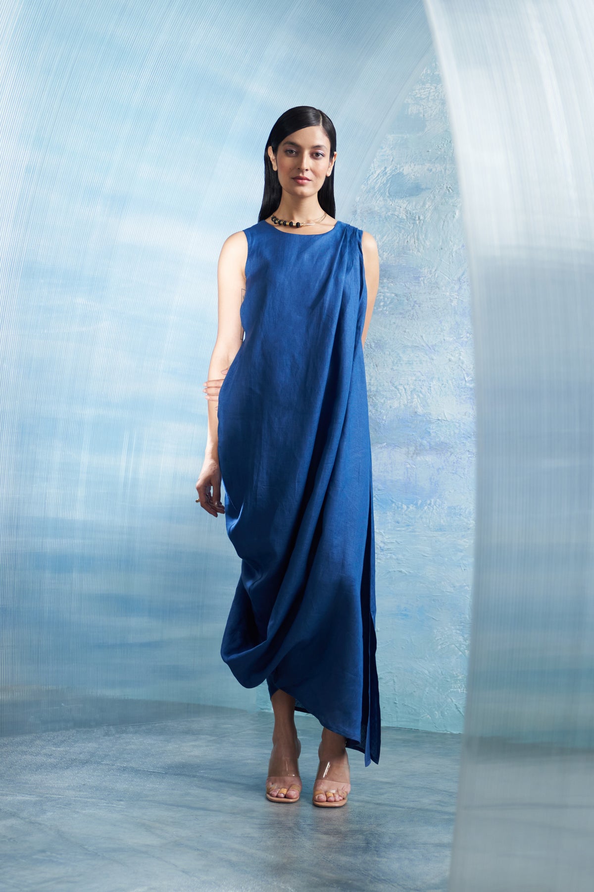 Royal Blue Linen Drape Dress