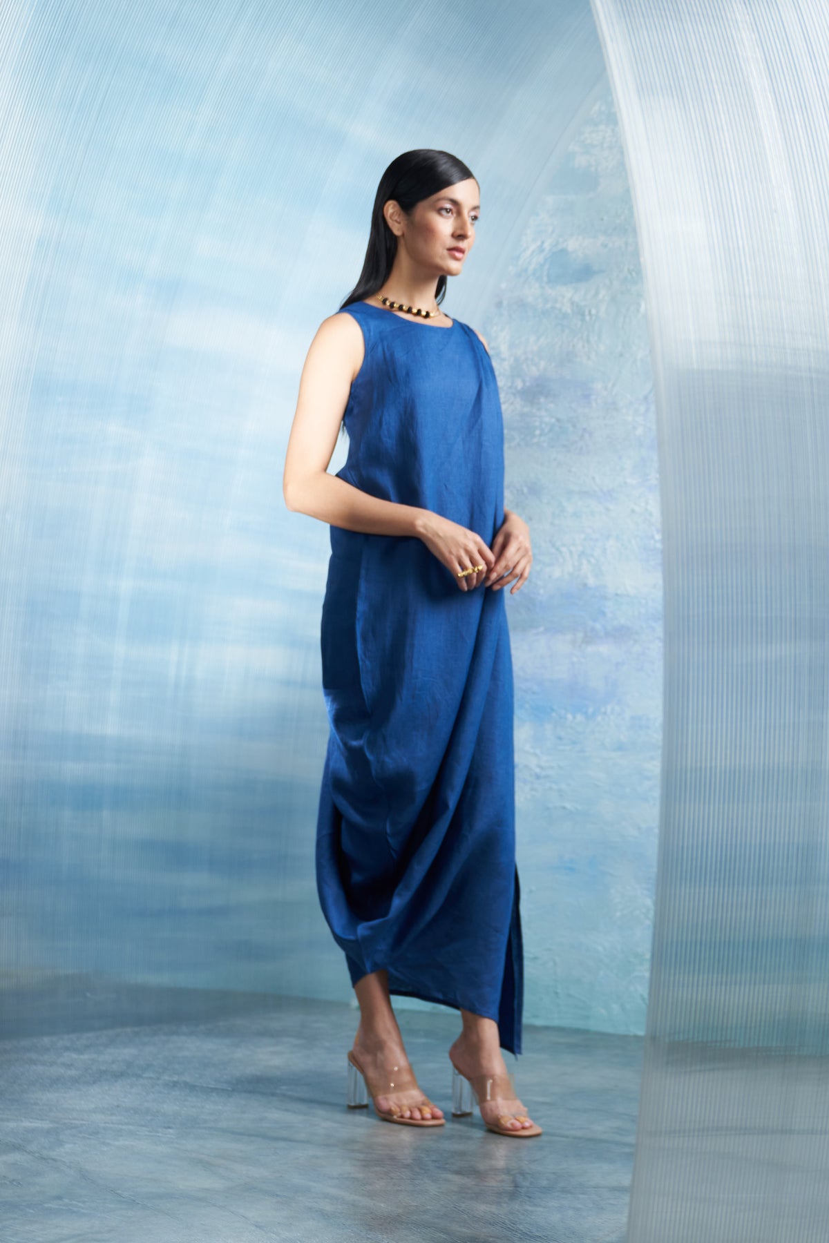 Royal Blue Linen Drape Dress