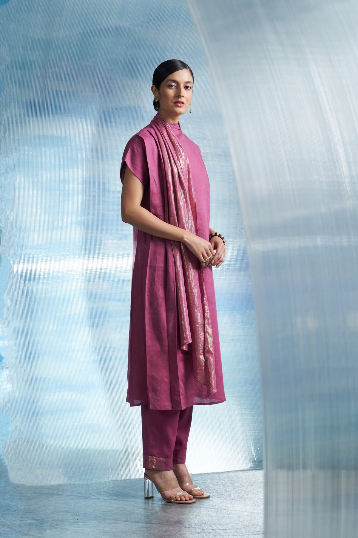 Aura Grape Pink Scarf Kurta Set