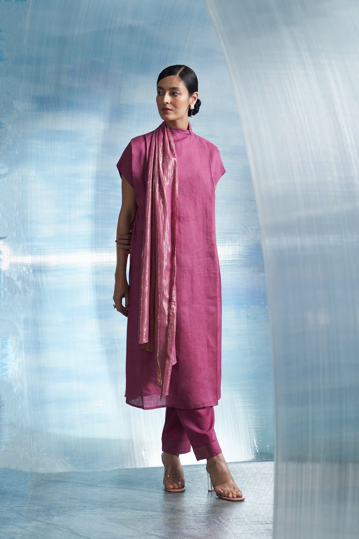 Aura Grape Pink Scarf Kurta Set